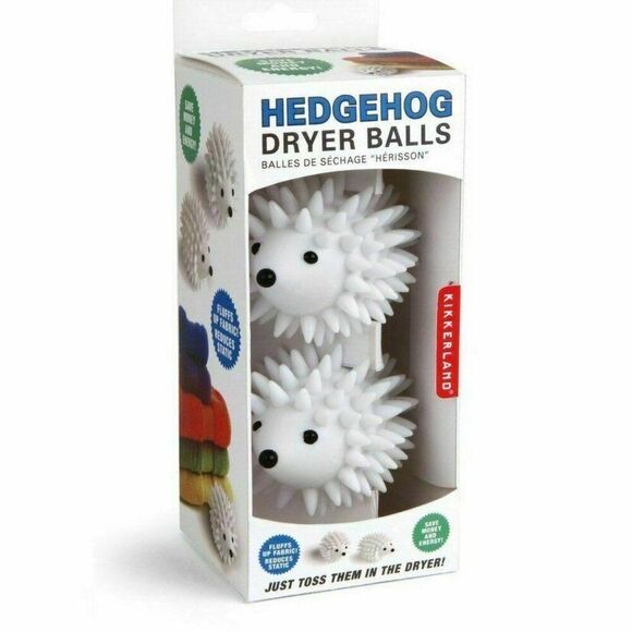 Kikkerland White Hedgehogs Dryer Buddies Set of 2 Softens Fabric Naturally NIB - Picture 2 of 4